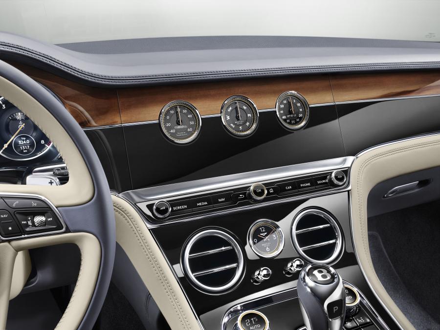 Детали интерьера Bentley Continental GT 2018 года  (WW) (фото 20 из 90)